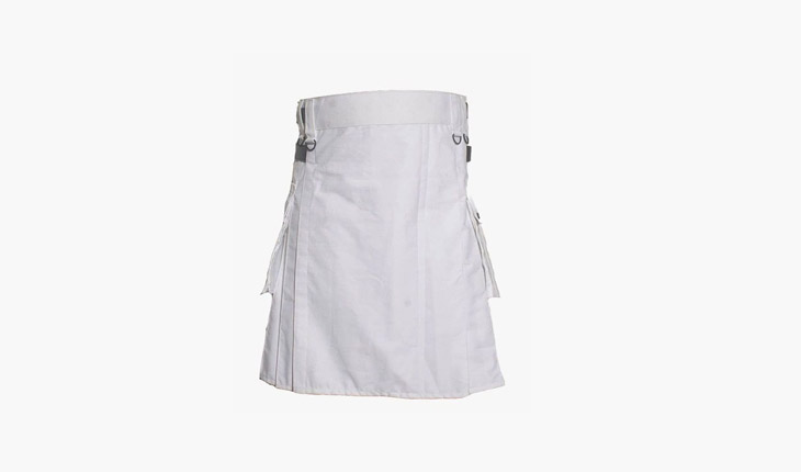 White Deluxe Utility Kilt With Leather Straps 