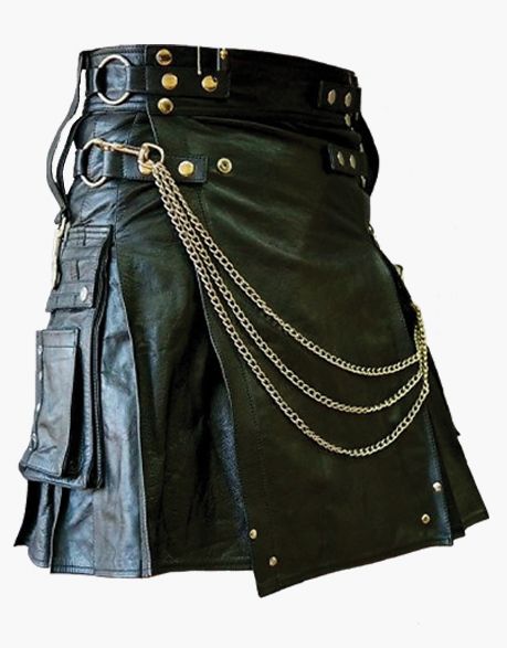 black gothic leather kilt with chains