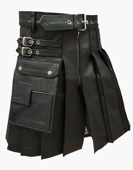 modern black pleated leather kilt