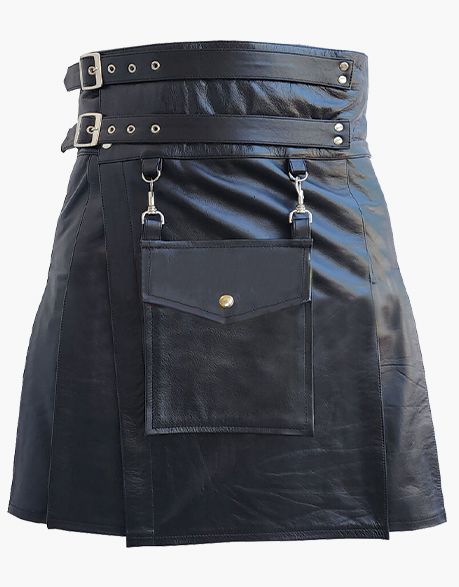 black leather kilt with front pocket