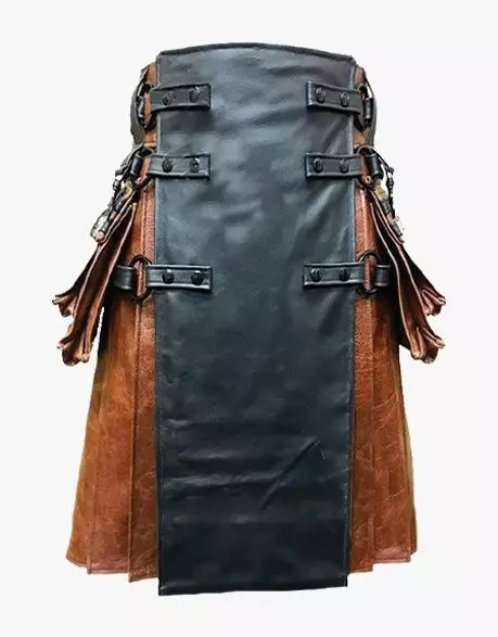 brown & black leather gothic kilt