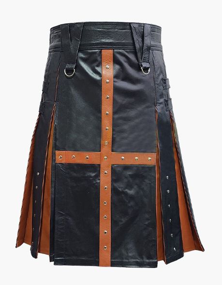 Black and Brown Leather Kilt with Cross Strap