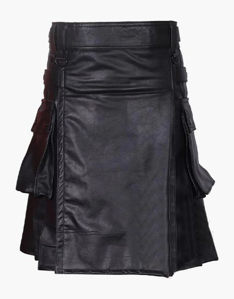 Black Leather Kilt with Leather Straps
