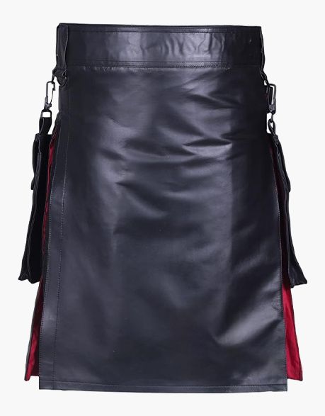 Black Leather Kilt with Rainbow Pleats