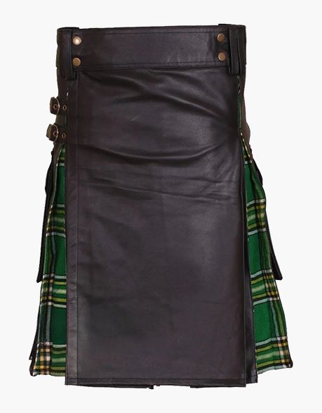 Black Leather with Irish Green Hybrid Kilt