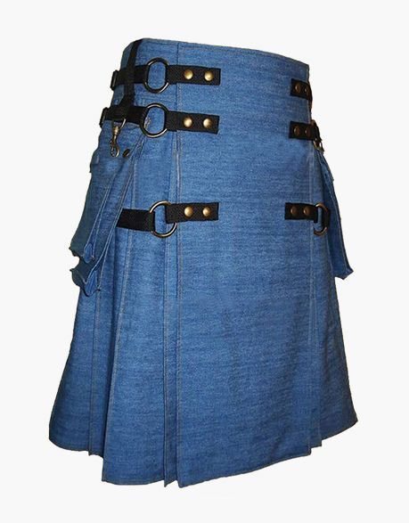 Blue Denim Gothic kilt with Detachable Apron