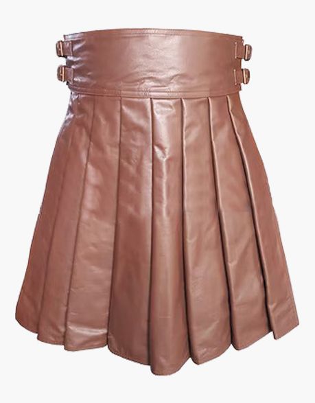 Brown Pleated Leather Kilt