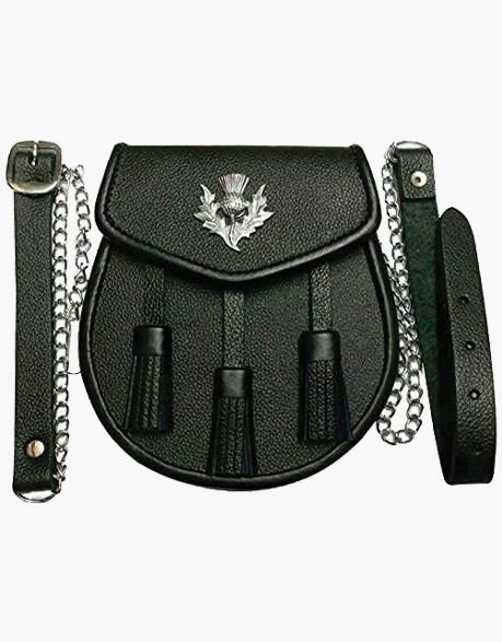 Black 3 Tassel Leather Kilt Sporran