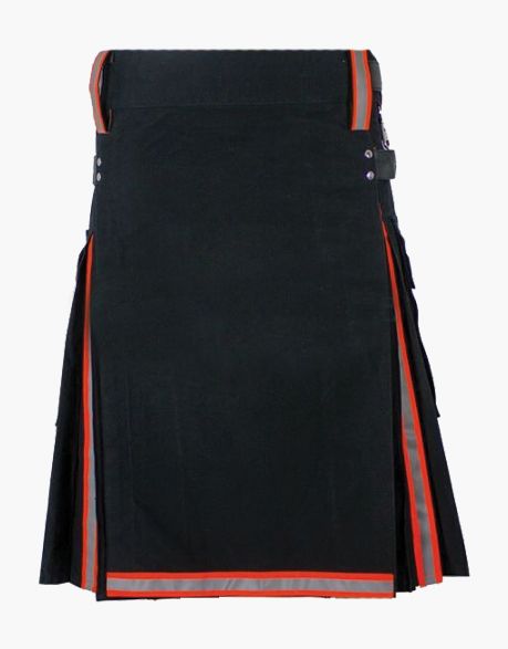 Black Firefighter Utility Kilt with Reflective Tape