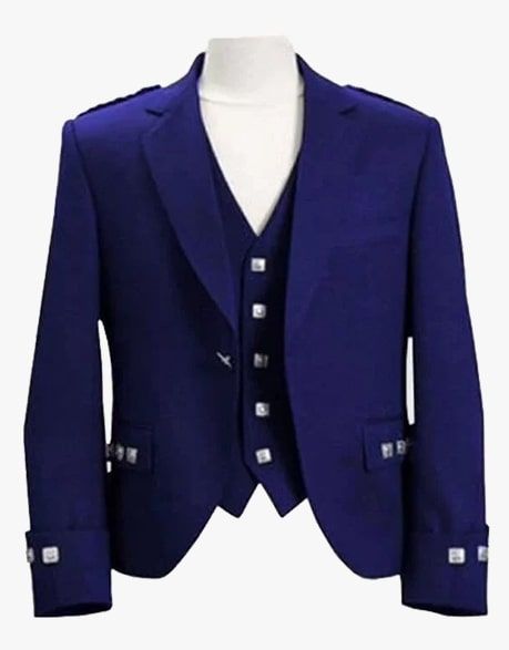 Navy Blue Argyle Kilt Jacket with 5 Button Vest