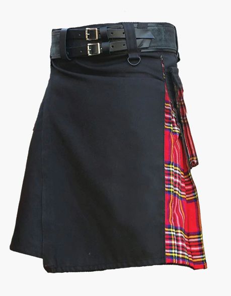 Black and Royal Stewart Tartan Hybrid Kilt
