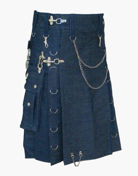 Blue Denim Gothic Kilt with Detachable Pockets