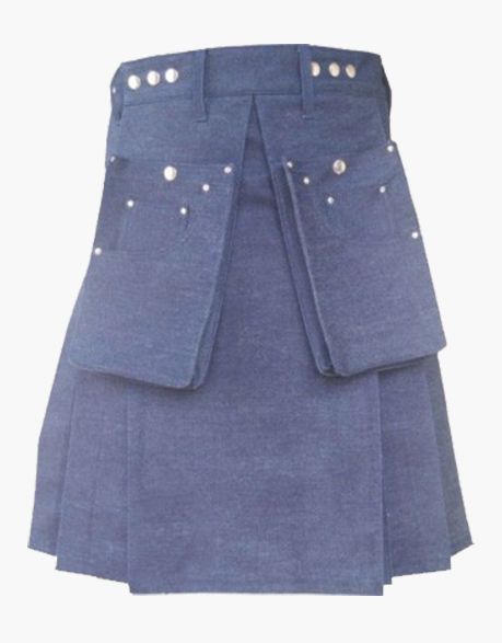 Blue Denim Kilt with Front Pockets
