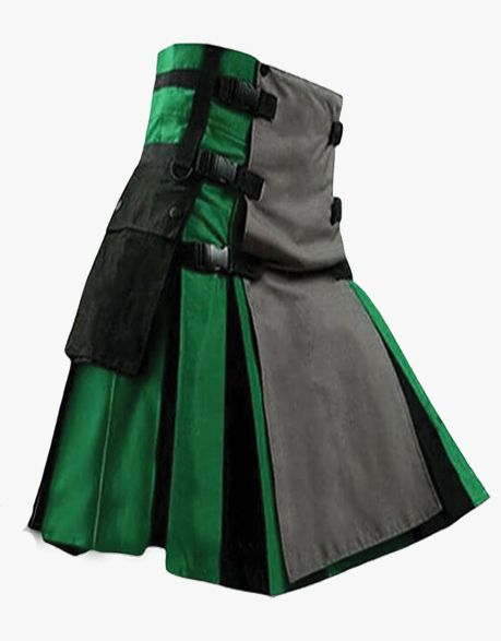 Green and Black Hybrid Kilt with Gray Apron