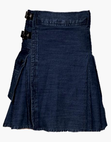 Indigo Denim Kilt with Fastening Straps