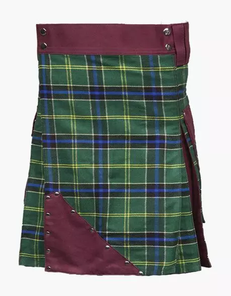 Mens Burgundy and US Army Tartan Hybrid Kilt