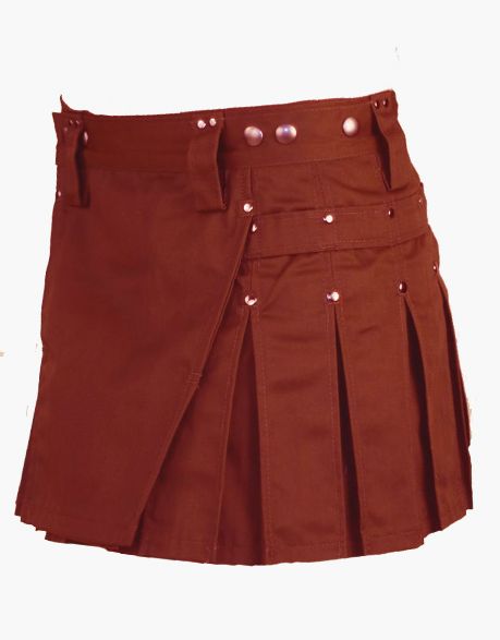 Women Brown Mini Kilt with Studs