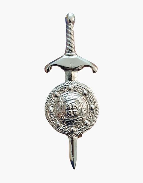 Chromed Sword Kilt Pin with Celtic Shield Design