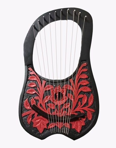 Black Lyre Harp With Red Flowers 10 Metal Strings