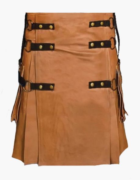 Brown Leather Kilt with Detachable Apron