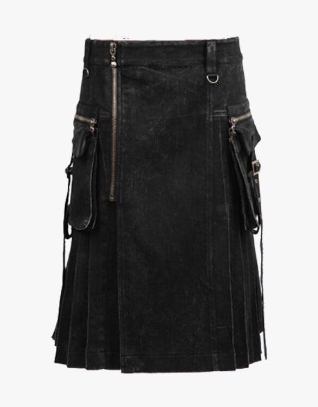 Men's Black Denim Gothic Rave Punk Kilt