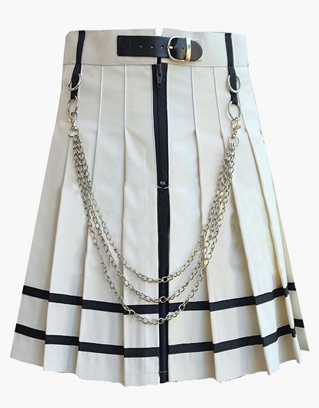 Modern White Gothic Kilt with Black Straps