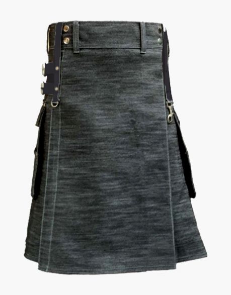 Stylish Black Denim Kilt