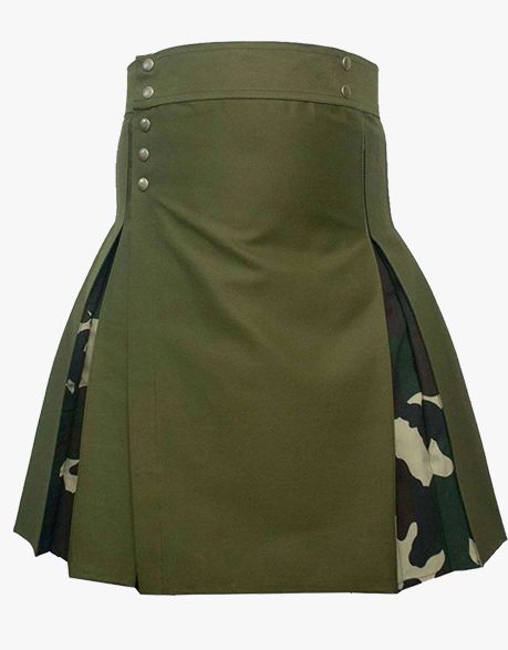 Olive Green And Woodland Camo Hybrid Kilt