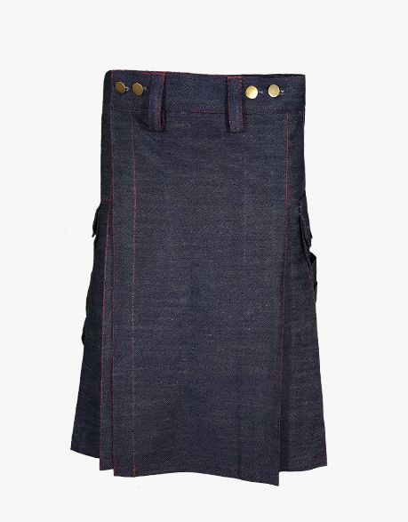 Blue Denim Kilt With Red Thread