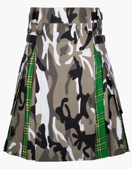 Urban Camo with Irish Green Tartan Hybrid Kilt