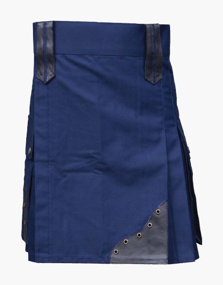 Modern Navy Blue Utility Kilt with Leather Styling