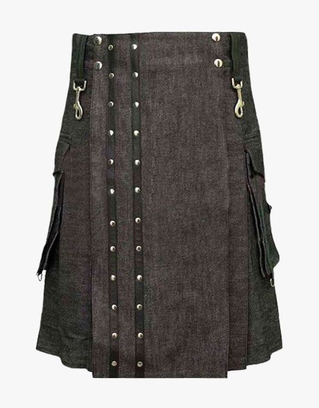 Heavy Denim Kilt With Straps