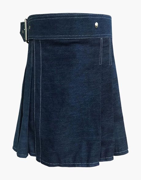 Indigo Denim Kilt With Side Buckle