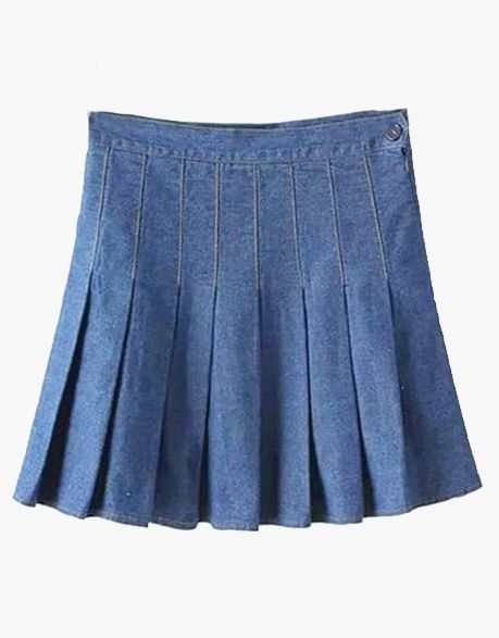 Ladies Blue Denim Mini Pleated Kilt
