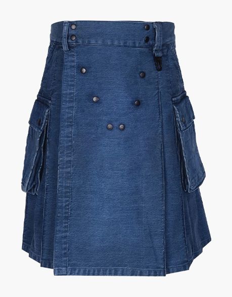 Modern Blue Denim Kilt with Studded Apron