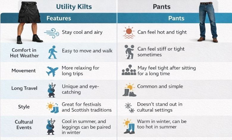 Utility Kilt vs Pants Quick Comparison Table