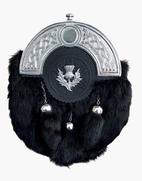 Celtic Thistle Black Fur Kilt Sporran